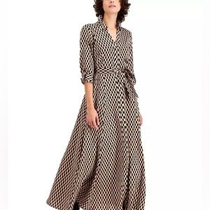 INC Petite Printed Maxi 3/4 Sleeves Belted Shirtdress Size 6
